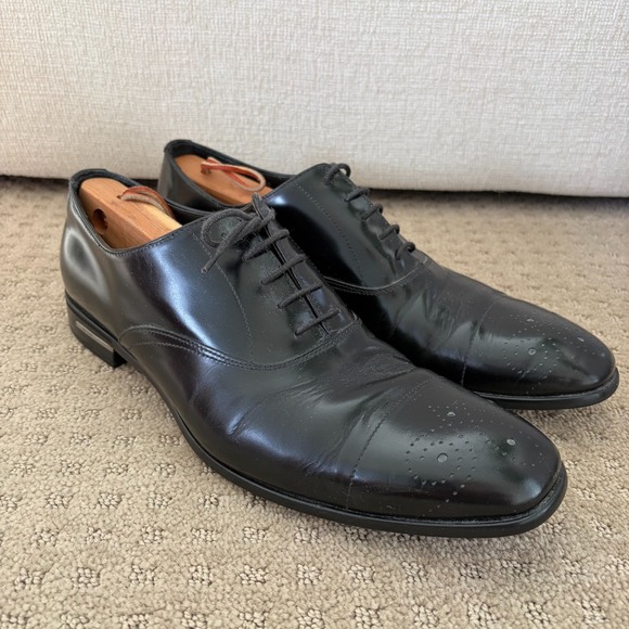 Prada‎ Cap-Toe Oxford Leather Dress Shoes Men 9 US 10 Black Designer Italian